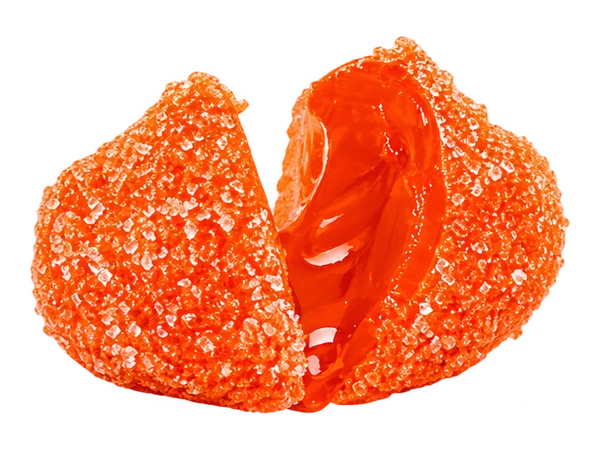 Fruit Punch candy split open to reveal its juicy center