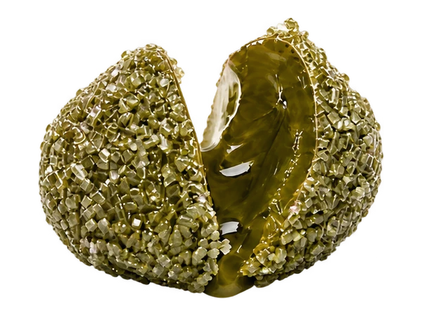 Pickle candy split open to reveal its juicy center