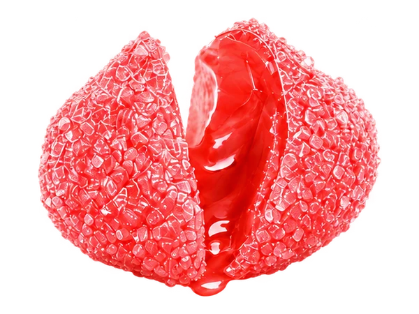 Strawberry Lemonade candy split open to reveal its juicy center