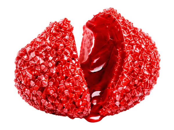 Strawberry candy split open to reveal its juicy center