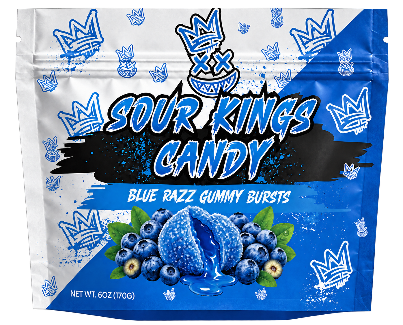 Blue Razz Sour Kings candy bag